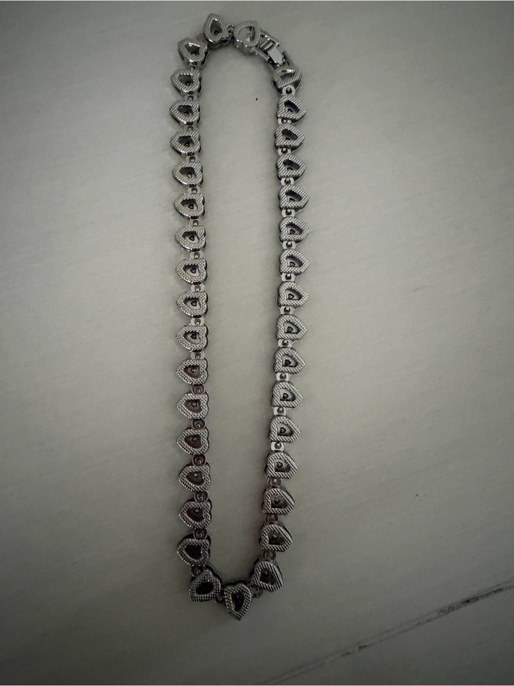 Silver Heart Rhinestone Necklace - 15.7 inches - Picture 5 of 5